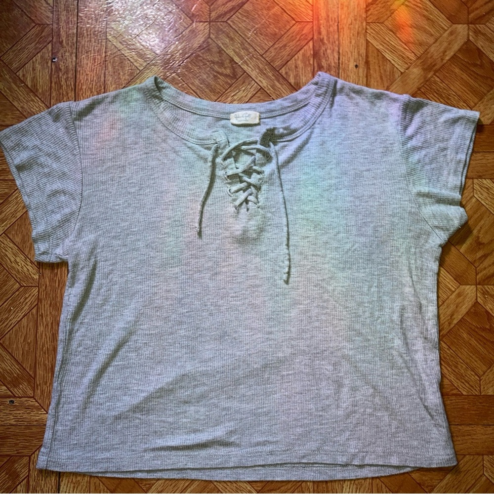Grey Tee T Shirt Lace Up John Galt Brandy Melville